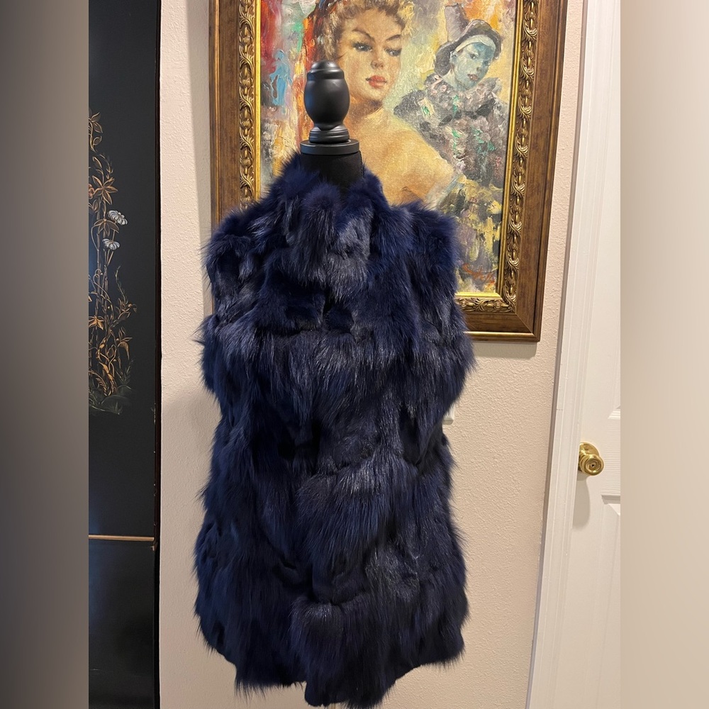 Jocelyn Fox Fur Vest in Deep Blue Size M